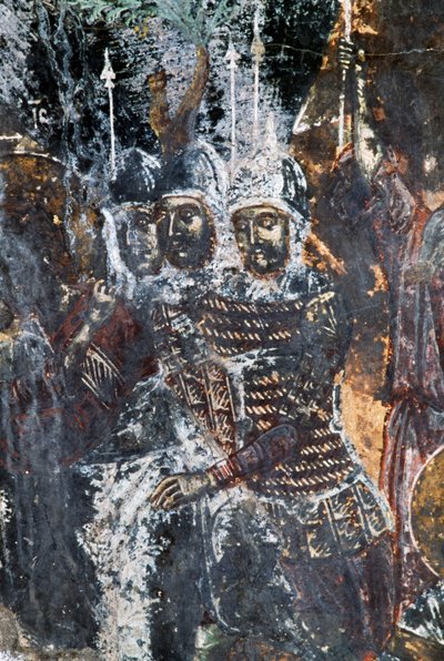 Voják, poškozená freska na stropě kostela Agios Vasileios, Vavouledo, Kréta, Řecko (foto) od Theodore Charles Ange Coquelin