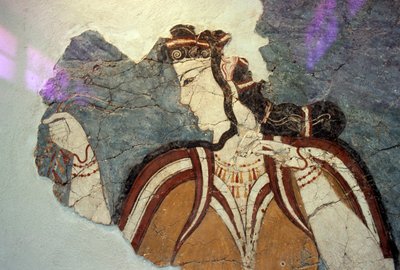 Fragment fresky s ženskou postavou, z Mykén, Řecko, mykénské civilizace od Unbekannt Unbekannt
