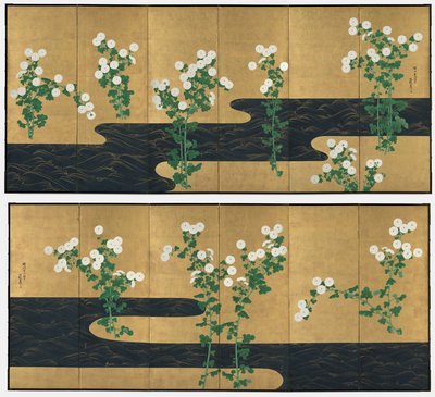 Chryzantémy po proudu od possibly by Ogata Kōrin