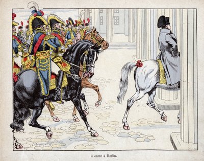 Vjíždí do Berlína - vojska Napoleona I. vstupují do Berlína - 1806 - litografie Joba (Jacques Onfroy de Breville) z „“Le Grand Napoleon des Petites Enfants“““ 1893 od pseudonym for Onfray de Breville Jacques Job