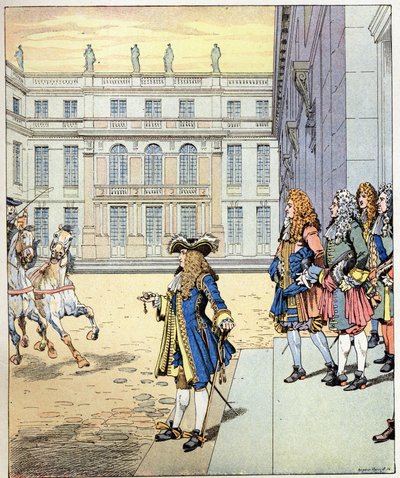 Skoro jsem čekal! slova francouzského krále Ludvíka XIV. řekla, že král Soleil (1638-1715) promluvil před zámkem ve Versailles, když jeho mršiny dorazily v přesný čas. Ilustrace Job (Jacques Marie Gaston Onfray a Breville) (Jacques-Marie) od pseudonym for Onfray de Breville Jacques Job