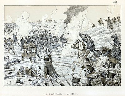 Ilustrace z knihy „Velká válka umělců“: Velká bitva v roce 1815 od Jacquese Marie Gaston Onfray de Breville dit JOB (1858-1931), Částečná sbírka od pseudonym for Onfray de Breville Jacques Job