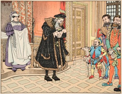 Ilustrace z knihy „Le bon roy Henri“, kterou ilustroval Jacques Marie Gaston Onfray de Breville dit JOB (1858-1931): Narození Jindřicha IV., jeho dědeček Henri d