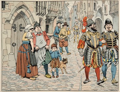 Ilustrace převzatá z knihy „“Le bon roy Henri””, ilustrovaná Jacquesem Marie Gaston Onfray de Breville dit JOB (1858-1931): Pařížané vidí špatným okem cizí jednotky, které jim přicházejí na pomoc - Soukromá sbírka od pseudonym for Onfray de Breville Jacques Job