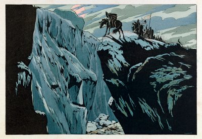 Jacques Marie Gaston Onfray de Breville zvaný JOB (1858 - 1931); Ilustrace z knihy „Les epees de France“: Smrt Rolanda v Roncesvalles v roce 778; Coll, Part. od pseudonym for Onfray de Breville Jacques Job