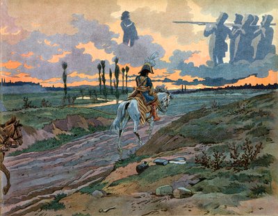 Joachim Murat (1767-1815) se vrátil do Neapole po porážce Lipska v roce 1813. Rytina Jacquese Marie Gaston Onfray de Breville dit Job (1858-1931) od pseudonym for Onfray de Breville Jacques Job
