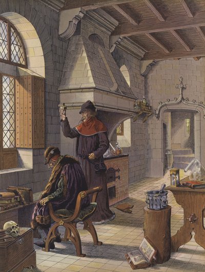 Král Ludvík XI. poté, co utrpěl záchvat apoplexie, vyhledá pomoc lékaře Jacquese Coitiera, aby ho udržel naživu (barevné lito) od pseudonym for Onfray de Breville Jacques Job