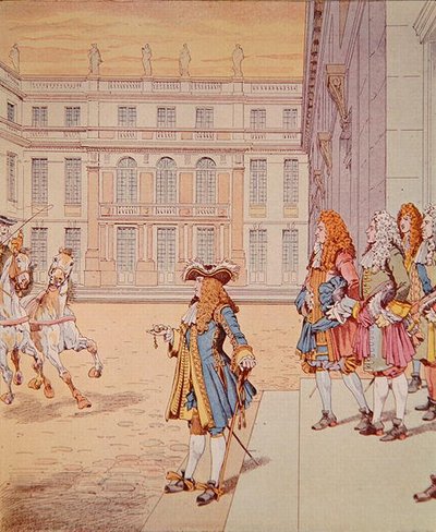 Ludvík XIV. na nádvoří Versailles pronáší svou slavnou větu "J