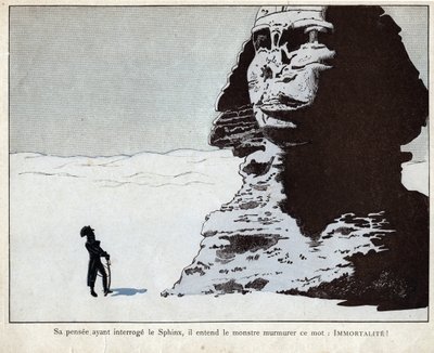 Napoleon studující Sfingu v Egyptě - litografie Joba (Jacques Onfroy de Breville) z „“Le Grand Napoleon des Petites Enfants“““ 1893 od pseudonym for Onfray de Breville Jacques Job
