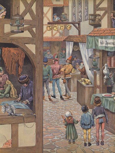 Pařížané s ptáky v kleci (barva litho) od pseudonym for Onfray de Breville Jacques Job