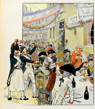 Revoluční banket po dobytí Bastily – ilustrace Job (Jacques Marie Gaston Onfray a Breville) (Jacques-Marie) (1858-1931) pro knihu „La Tour d
