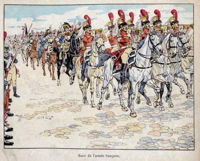 Francouzská armáda vstupující do Berlína, 27. října 1806 – litografie Joba (Jacques Onfroy de Breville) z „“Le Grand Napoleon des Petites Enfants“““ 1893 od pseudonym for Onfray de Breville Jacques Job