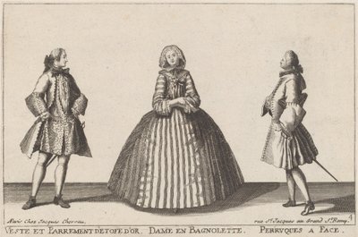 Bunda a zlatý látkový lem/dáma v bagnolette/paruce s tváří od published by Jacques Chéreau