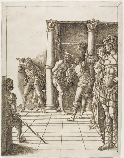 Bičování Krista s chodníkem od school of Andrea Mantegna
