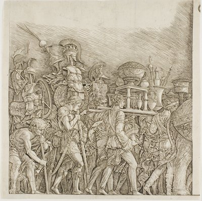 Triumph of Caesar: Vojáci nesoucí trofeje od school of Andrea Mantegna