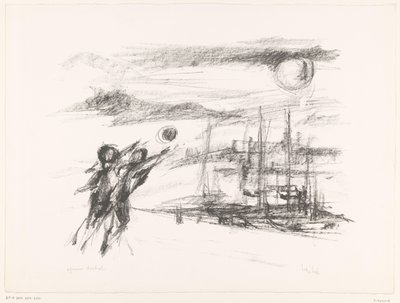 Lidé na nábřeží s loděmi od unknown (signed by artist)