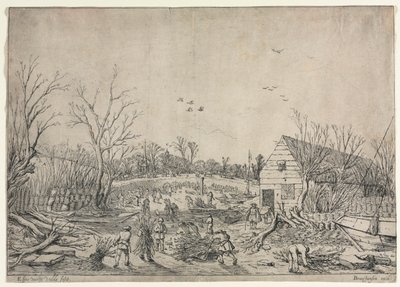 Velká povodeň 10. ledna 1624 aneb Oprava protržené hráze na řece Lek od Vianena, 1624. od van de Velde Esaias