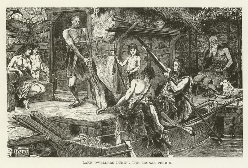 Obyvatelé jezera v době bronzu (rytina) od (after) American School