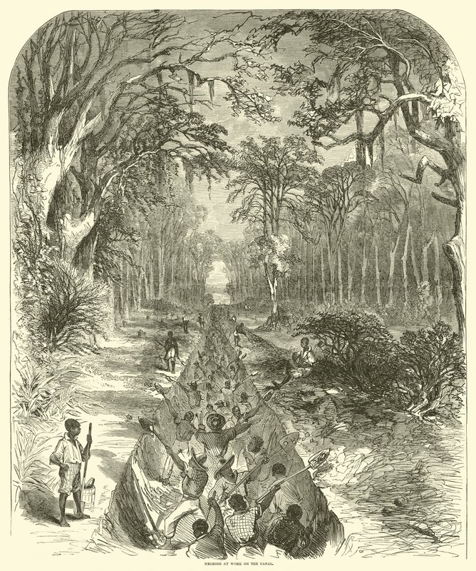 Černoši při práci na kanálu, březen 1863 (rytina) od (after) American School