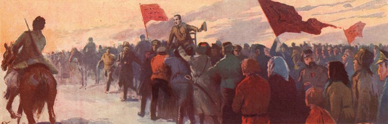 Dav příznivců ruského revolučního vůdce Alexandra Kerenského (barevné lito) od (after) Carrey