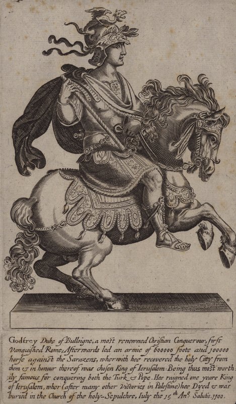 Godfrey z Bouillonu, francouzský rytíř, křižák a král Jeruzaléma (rytina) od (after) English School