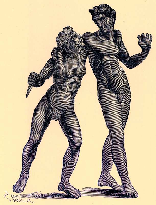 Skupina v bronzu nalezená v Palestrině (Praeneste), ilustrace z „History of Rome“ od Victora Duruye, publikovaná v roce 1884 (digitálně vylepšený obrázek) od (after) English School