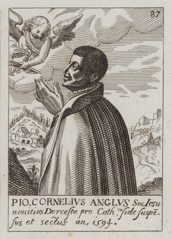 John Cornelius, anglický jezuita katolický kněz a mučedník (rytina) od (after) English School