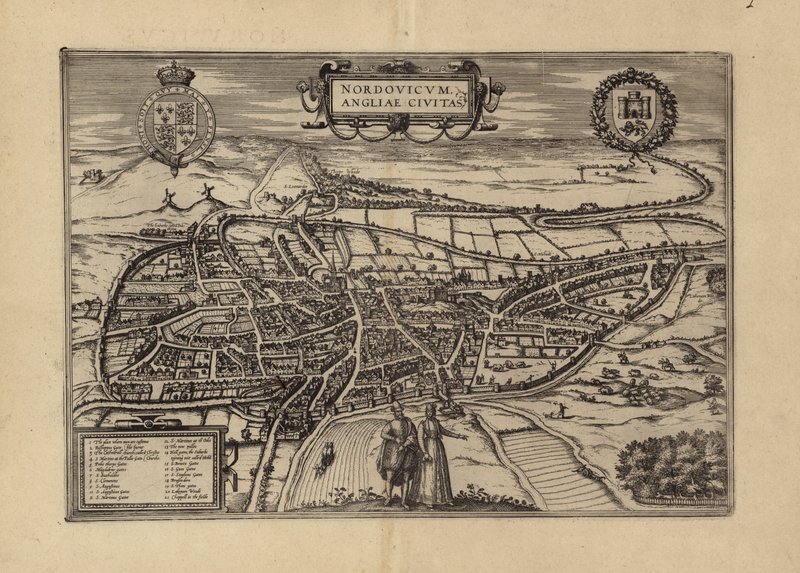 Mapa Norwich, Norfolk (rytina) od (after) English School
