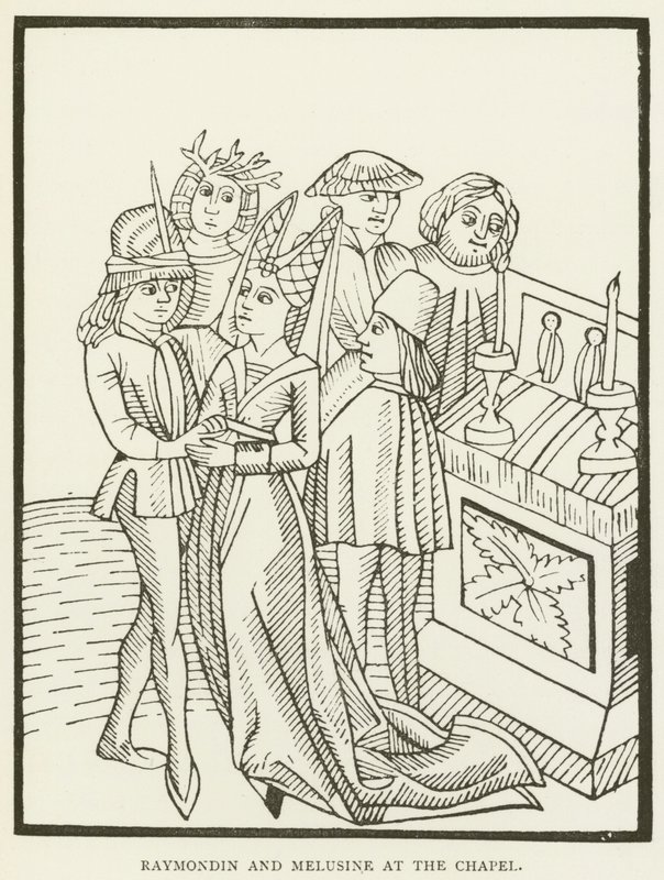 Raymondin a Melusine u kaple (rytina) od (after) English School