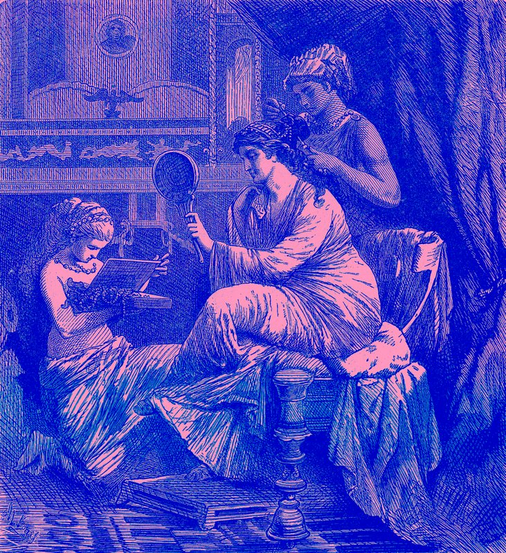 Římská dáma na toaletě, ilustrace z „Ilustrované historie světa“, publikované kolem roku 1880 (digitálně vylepšený obrázek) od (after) English School