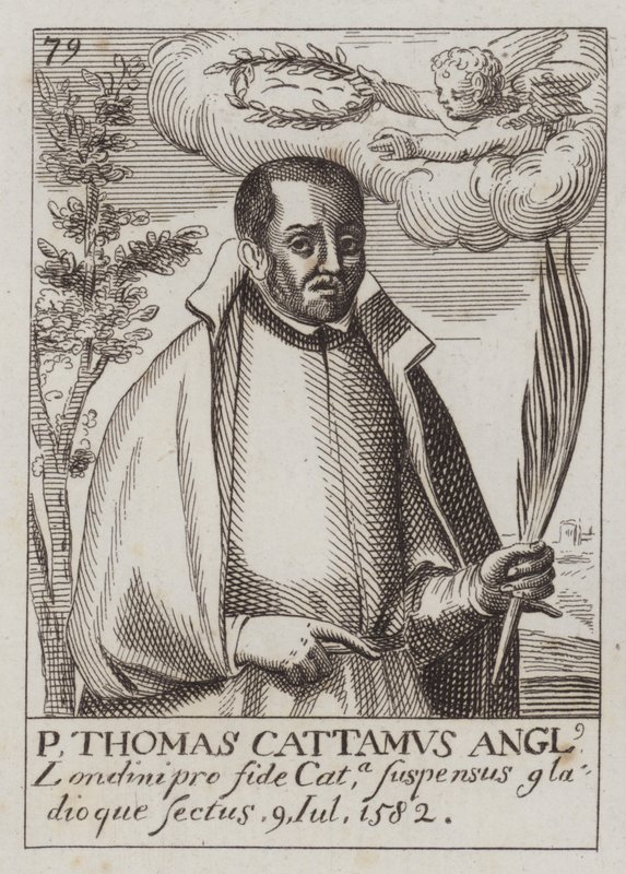 Thomas Cottam , anglický katolický kněz a mučedník (rytina) od (after) English School