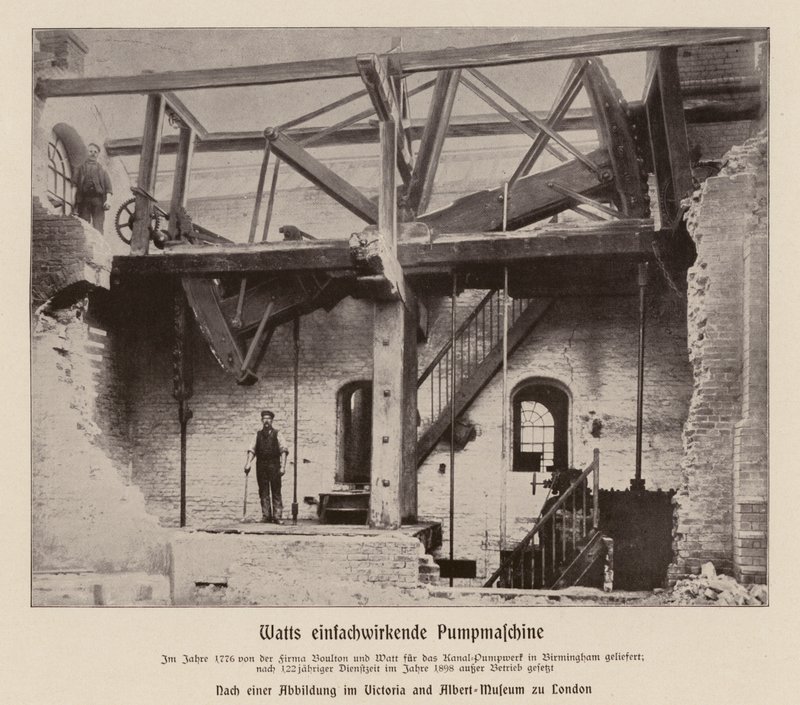 Jednočinný čerpací motor Boulton  Watt (čb fotografie) od (after) English photographer