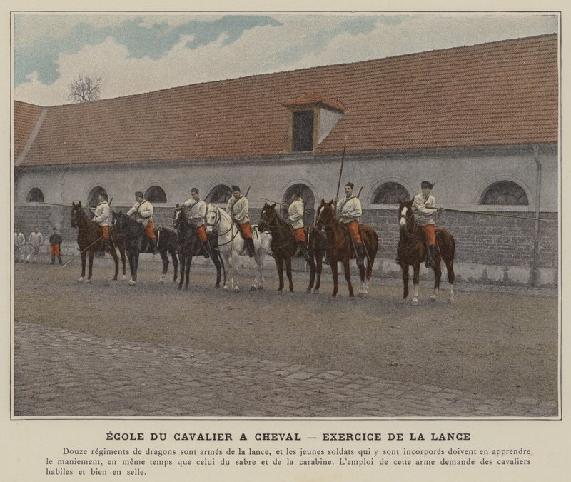 Škola jezdce na koni, Lanceovo cvičení (barevné foto) od (after) French Photographer