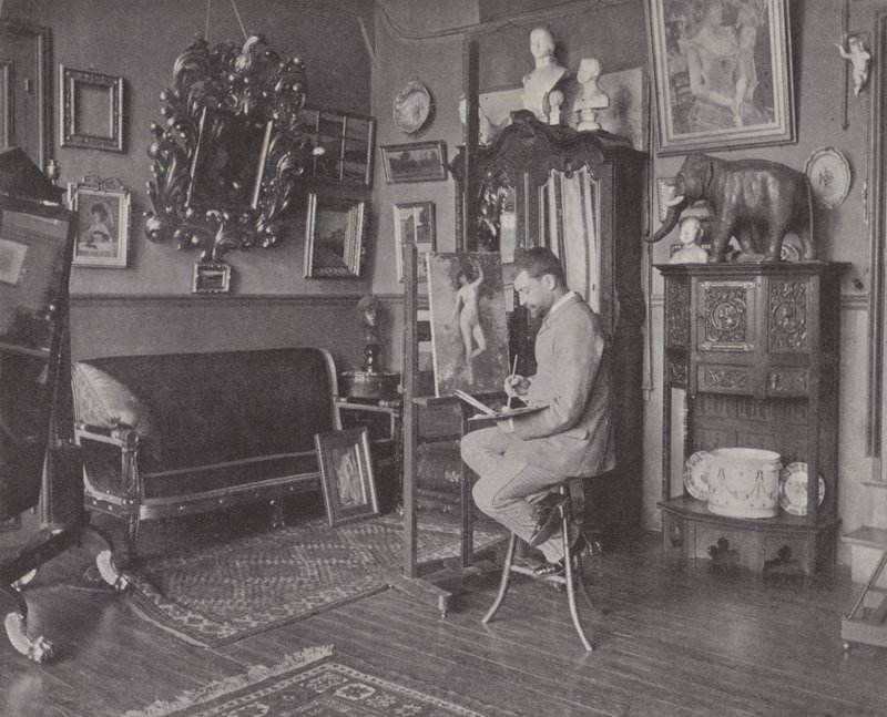 Francouzský malíř Henri Gervex ve svém ateliéru (č/b foto) od (after) French Photographer