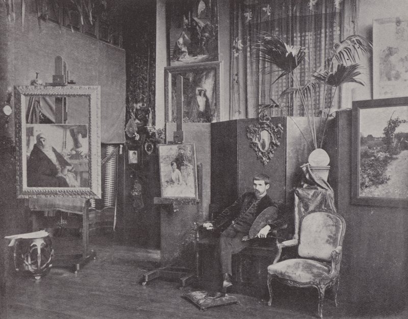 Francouzský malíř Pascal Dagnan-Bouveret ve svém ateliéru (č/b foto) od (after) French Photographer