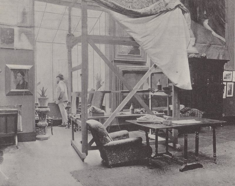 Francouzský malíř Paul-Albert Besnard ve svém ateliéru (č/b foto) od (after) French Photographer