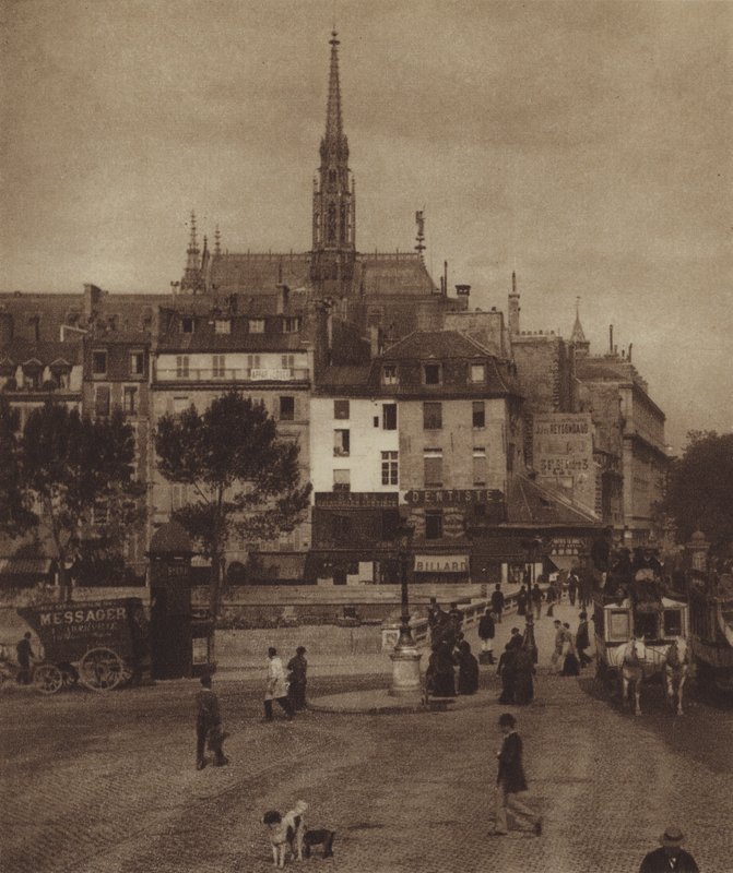 Quai des Orfevres na rohu Boulevard du Palais (černobílá fotografie) od (after) French Photographer