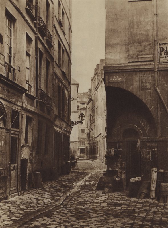 Rue des Marmousets v roce 1864, převzato z rue Saint-Landry, byla na místě nového hotelu-Dieu (černobílá fotografie) od (after) French Photographer