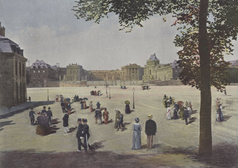 Versailles, Celkový pohled na zámek (barevné foto) od (after) French Photographer