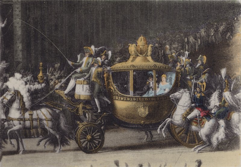 Kočár Napoleona 1, 2. dubna 1810, Kočár Napoleona 1, 2. dubna 1810 (barevné foto) od (after) French Photographer