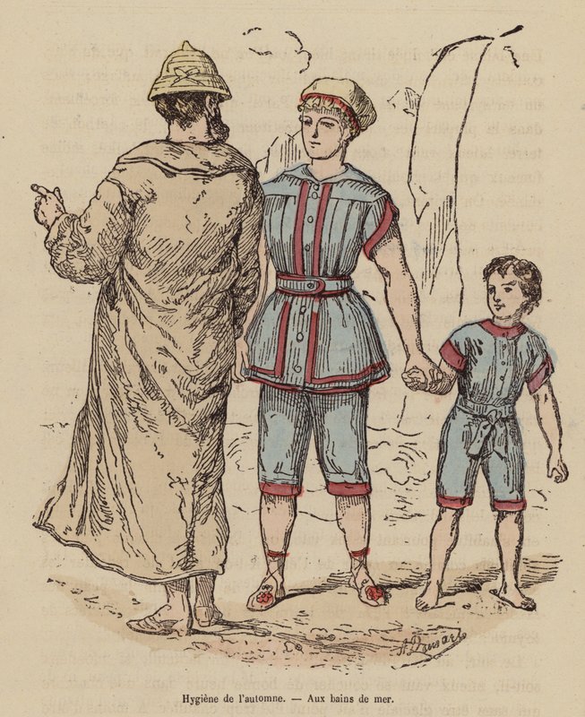 Rodina u moře na podzim (kolorovaná rytina) od (after) French School