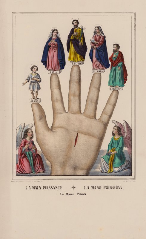 La Main Puissante, La Mano Poderosa, La Mane Potenta (barevná litografie) od (after) French School