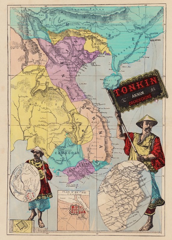 Mapa Tonkinu, Annamu, Kočinčína (kolorovaná rytina) od (after) French School