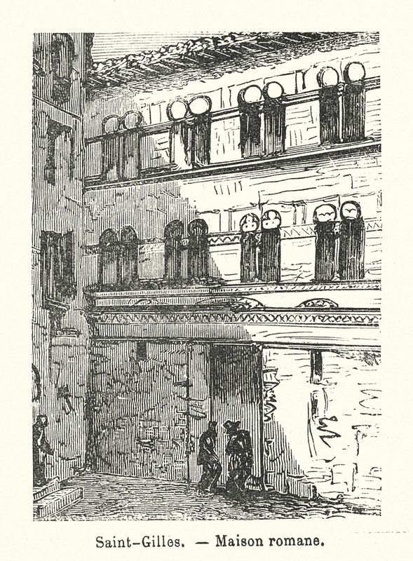 Saint-Gilles, románský dům (rytina) od (after) French School