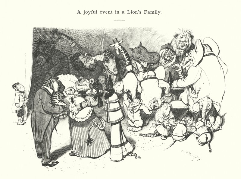 Radostná událost ve lví rodině (rytina) od (after) German School