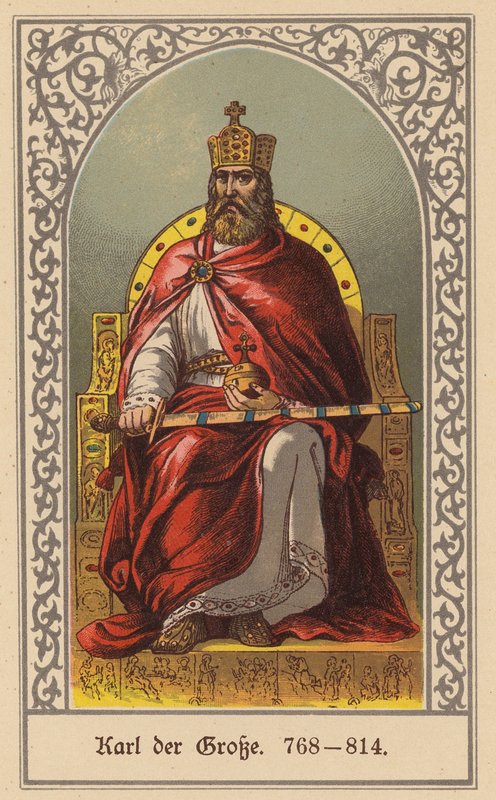 Karel Veliký, franský král a císař Svaté říše římské (barevná litografie) od (after) German School