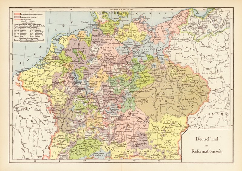 Německo v době reformace (barevná litografie) od (after) German School