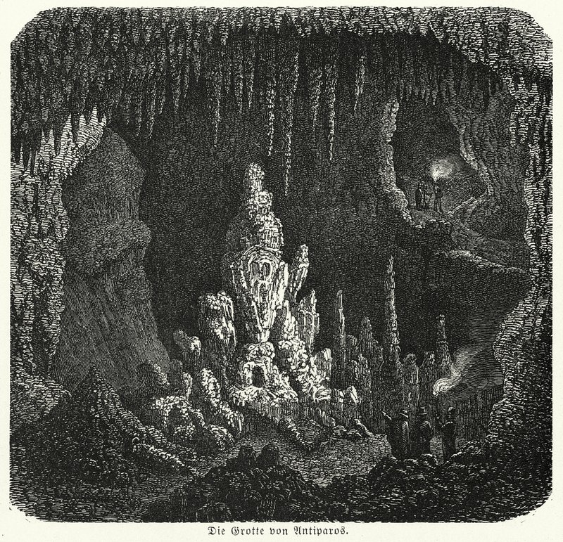 Grotta na Antiparosu, Řecko (rytina) od (after) German School