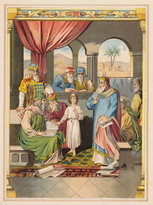 Ježíš se staršími v chrámu (barevná litografie) od (after) German School