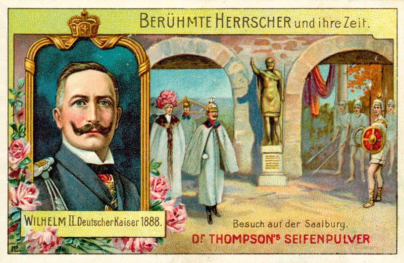 Kaiser Wilhelm II na návštěvě Saalburgu, Německo (chromolitho) od (after) German School